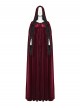Red Velvet Black Lace Edge Embroidery Tassel Exquisite Appliques Gemstones Elegance Gothic Style Hooded Cloak