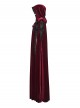 Red Velvet Black Lace Edge Embroidery Tassel Exquisite Appliques Gemstones Elegance Gothic Style Hooded Cloak