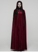 Red Velvet Black Lace Edge Embroidery Tassel Exquisite Appliques Gemstones Elegance Gothic Style Hooded Cloak