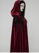 Red Velvet Black Lace Edge Embroidery Tassel Exquisite Appliques Gemstones Elegance Gothic Style Hooded Cloak