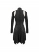 Cracked Knit Flocked Printed Mesh Long Sleeve High Collar Pointed Hem Black Punk Dress
