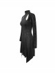 Cracked Knit Flocked Printed Mesh Long Sleeve High Collar Pointed Hem Black Punk Dress