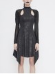 Cracked Knit Flocked Printed Mesh Long Sleeve High Collar Pointed Hem Black Punk Dress