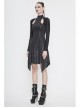 Cracked Knit Flocked Printed Mesh Long Sleeve High Collar Pointed Hem Black Punk Dress