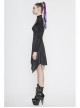 Cracked Knit Flocked Printed Mesh Long Sleeve High Collar Pointed Hem Black Punk Dress