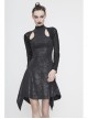Cracked Knit Flocked Printed Mesh Long Sleeve High Collar Pointed Hem Black Punk Dress