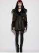 Black Warm Plush-Leather Integrated Elegant Long Plush Collar Cuffs  Waist Adjustable Buckle Straps Gothic Style Coat