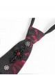 Black Burgundy Rose Jacquard Spliced Design Cross Rivets Crosses Ornament Zipper Wearing Elegant Gothic Style Men's Tie