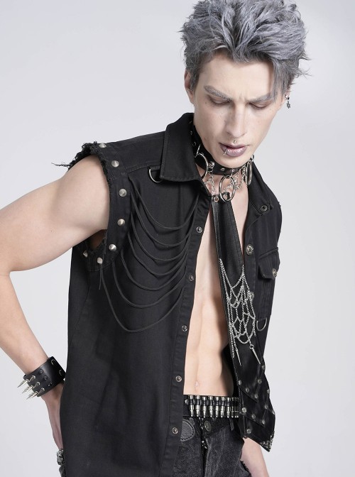 Black Coarse-Grained Imitation Leather Multi-Layered Design Detachable Spider Web Chain PU Choker Punk Style Men's Tie