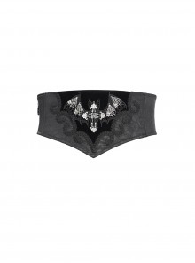 Black Dark Rose Jacquard Splicing Front Velvet Embroidered Bat Lace Adjustable Back Lace-Up Gothic Style Men's Corset