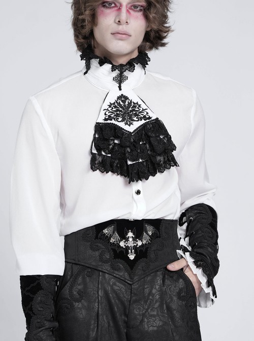 Black Dark Rose Jacquard Splicing Front Velvet Embroidered Bat Lace Adjustable Back Lace-Up Gothic Style Men's Corset