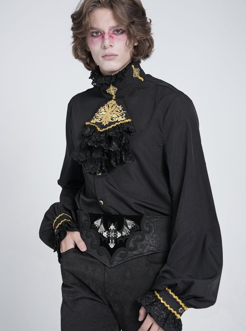 Black Dark Rose Jacquard Splicing Front Velvet Embroidered Bat Lace Adjustable Back Lace-Up Gothic Style Men's Corset