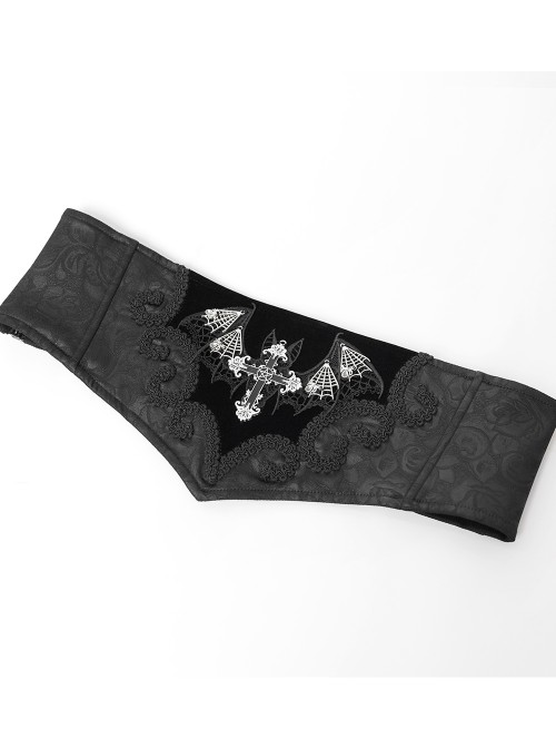Black Dark Rose Jacquard Splicing Front Velvet Embroidered Bat Lace Adjustable Back Lace-Up Gothic Style Men's Corset