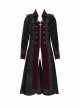 Black Paisley Jacquard Velvet Red Velveteen Palace Style Lapel Delicate Velvet Lace Slit Hem Gothic Men's Long Coat