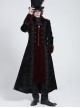 Black Paisley Jacquard Velvet Red Velveteen Palace Style Lapel Delicate Velvet Lace Slit Hem Gothic Men's Long Coat