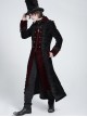 Black Paisley Jacquard Velvet Red Velveteen Palace Style Lapel Delicate Velvet Lace Slit Hem Gothic Men's Long Coat
