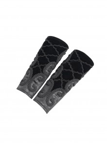 Black Rose Jacquard Woven Splicing Front Velveteen Cross Ribbons Joints Gothic Style Men's Wristband