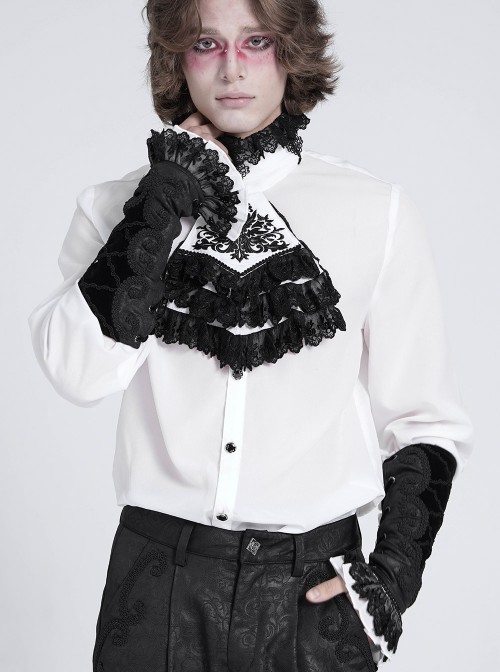 Black Rose Jacquard Woven Splicing Front Velveteen Cross Ribbons Joints Gothic Style Men's Wristband