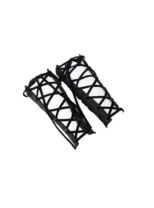 Black Rose Jacquard Woven Splicing Front Velveteen Cross Ribbons Joints Gothic Style Men's Wristband