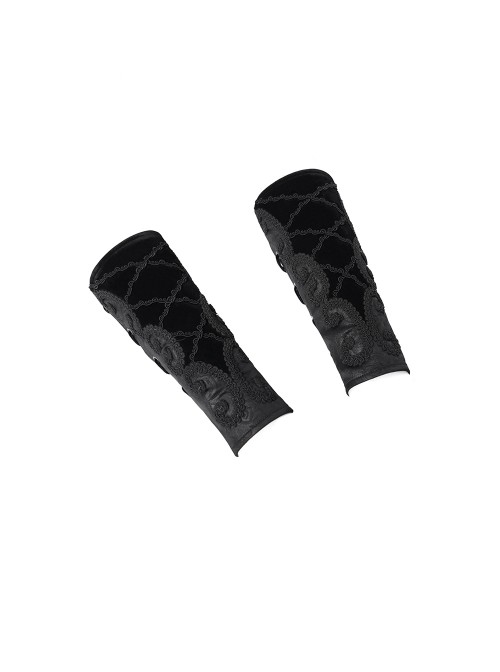 Black Rose Jacquard Woven Splicing Front Velveteen Cross Ribbons Joints Gothic Style Men's Wristband