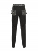 Black Twill Splicing Two-Color Faux Leather Bone Shape Design Edge Zipper Decoration Punk Style Men's Trousers