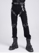 Black Stretch Twill Splicing Glazed Leather Multi-Layer Armor Shape Design Slim Fit Punk Style Men's Trousers