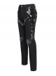 Black Stretch Twill Splicing Glazed Leather Multi-Layer Armor Shape Design Slim Fit Punk Style Men's Trousers