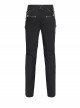 Black Stretch Twill Splicing Glazed Leather Multi-Layer Armor Shape Design Slim Fit Punk Style Men's Trousers