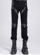 Black Stretch Twill Splicing Glazed Leather Multi-Layer Armor Shape Design Slim Fit Punk Style Men's Trousers