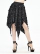 Tattered Knitted Elastic Waistband Irregular Sharp-Angled Hem Black Punk Skirt