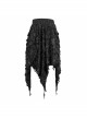 Tattered Knitted Elastic Waistband Irregular Sharp-Angled Hem Black Punk Skirt