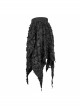 Tattered Knitted Elastic Waistband Irregular Sharp-Angled Hem Black Punk Skirt