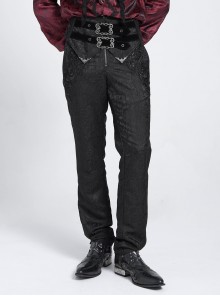 Black 3D Pattern Jacquard High Waist Front Gorgeous Buckles Gothic Style Men's Trousers With Corset