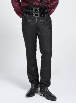 Black 3D Pattern Jacquard High Waist Front Gorgeous Buckles Gothic Style Men's Trousers With Corset