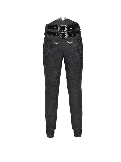 Black 3D Pattern Jacquard High Waist Front Gorgeous Buckles Gothic Style Men's Trousers With Corset