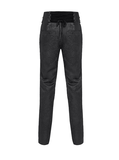 Black 3D Pattern Jacquard High Waist Front Gorgeous Buckles Gothic Style Men's Trousers With Corset