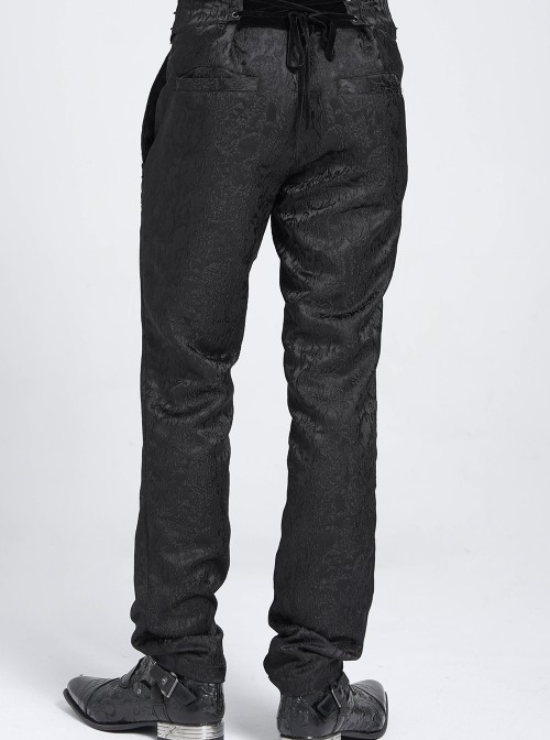 Black 3D Pattern Jacquard High Waist Front Gorgeous Buckles Gothic Style Men's Trousers With Corset