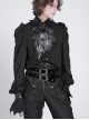 Black Chiffon Splicing Shiny Faux Leather Detachable Bat Bow Tie Gemstone Brooch Stand Collar Long Sleeves Gothic Style Men's Shirt