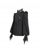 Black Chiffon Splicing Shiny Faux Leather Detachable Bat Bow Tie Gemstone Brooch Stand Collar Long Sleeves Gothic Style Men's Shirt