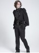 Black Chiffon Splicing Shiny Faux Leather Detachable Bat Bow Tie Gemstone Brooch Stand Collar Long Sleeves Gothic Style Men's Shirt