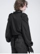 Black Chiffon Splicing Shiny Faux Leather Detachable Bat Bow Tie Gemstone Brooch Stand Collar Long Sleeves Gothic Style Men's Shirt
