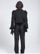 Black Chiffon Splicing Shiny Faux Leather Detachable Bat Bow Tie Gemstone Brooch Stand Collar Long Sleeves Gothic Style Men's Shirt