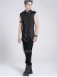 Black Snake-Print Faux Leather Woven Front Loop Webbing Cord Decoration Vest Punk Style Men's Sleeveless Shirt