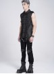 Black Snake-Print Faux Leather Woven Front Loop Webbing Cord Decoration Vest Punk Style Men's Sleeveless Shirt
