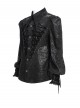 Black Crinkled Shiny Woven Chest Drawstring Decorative Lace Trim Lapel Long Lantern Sleeves Gothic Style Men's Shirt