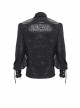 Black Crinkled Shiny Woven Chest Drawstring Decorative Lace Trim Lapel Long Lantern Sleeves Gothic Style Men's Shirt