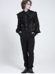 Black Crinkled Shiny Woven Chest Drawstring Decorative Lace Trim Lapel Long Lantern Sleeves Gothic Style Men's Shirt