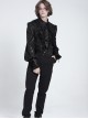 Black Crinkled Shiny Woven Chest Drawstring Decorative Lace Trim Lapel Long Lantern Sleeves Gothic Style Men's Shirt