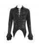Black Bright Glossy 3D Random Pattern Woven Lapel Front Chest Tie Rope Decoration Pointed Hem Long Sleeves Gothic Style Men's Shirt