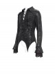 Black Bright Glossy 3D Random Pattern Woven Lapel Front Chest Tie Rope Decoration Pointed Hem Long Sleeves Gothic Style Men's Shirt
